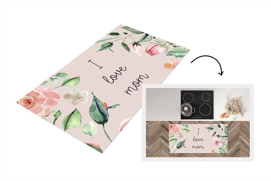 KitchenYeah Keukenloper Loper keuken Spreuken Quotes I Love Mom Moederdag Moeder I love you Bloemen 120x60 cm Keukenloper vinyl