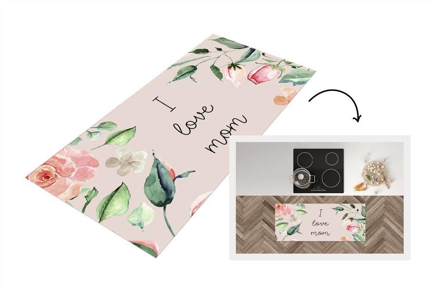 KitchenYeah Keukenloper Loper keuken Spreuken Quotes I Love Mom Moederdag Moeder I love you Bloemen 120x50 cm Keukenloper vinyl