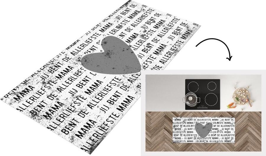 KitchenYeah Keukenloper Loper keuken Spreuken Quotes Jij Bent de Allerliefste Mama Moederdag cadeautje Vintage zwart wit 120x50 cm Keukenloper vinyl