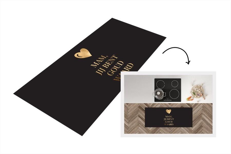 KitchenYeah Keukenloper Loper keuken Spreuken Quotes Mam Jij Bent Goud Waard Moederdag Black and gold 120x50 cm Keukenloper vinyl