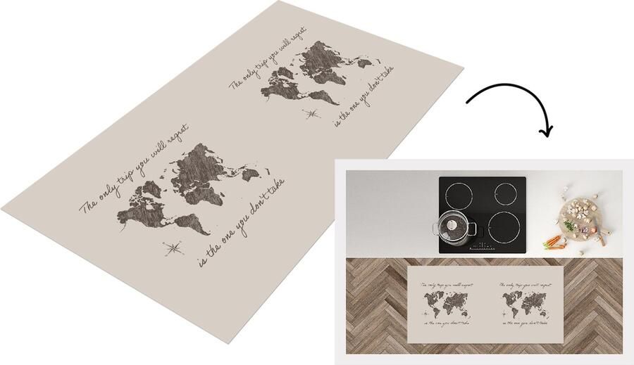 KitchenYeah Keukenloper Loper keuken Spreuken Quotes The only trip you will regret is the one you don't take Wereldkaart 120x60 cm Keukenloper vinyl