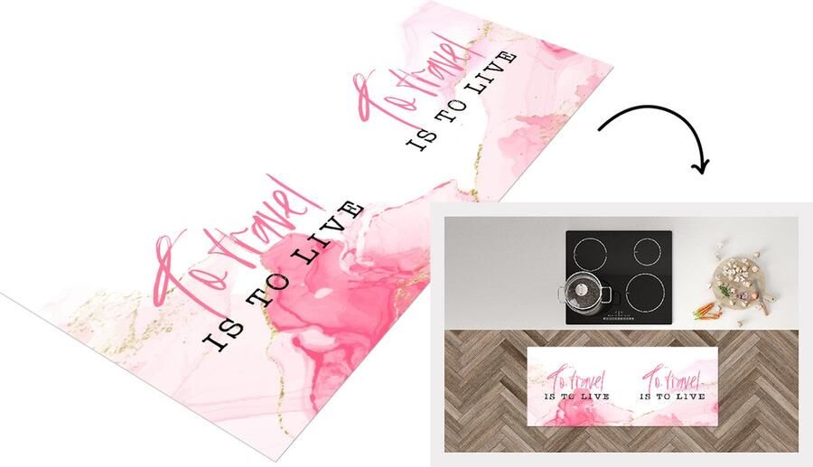 KitchenYeah Keukenloper Loper keuken Spreuken Quotes To travel is to live Marmer 120x50 cm Keukenloper vinyl