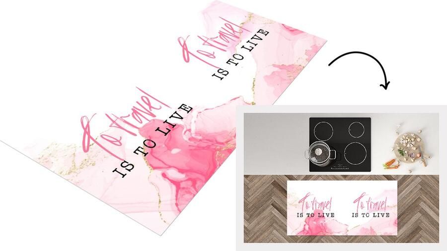 KitchenYeah Keukenloper Loper keuken Spreuken Quotes To travel is to live Marmer 120x60 cm Keukenloper vinyl