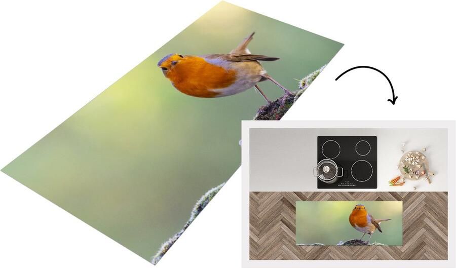 KitchenYeah Keukenloper Loper keuken Stenen Roodborstje Natuur 120x50 cm Keukenloper vinyl