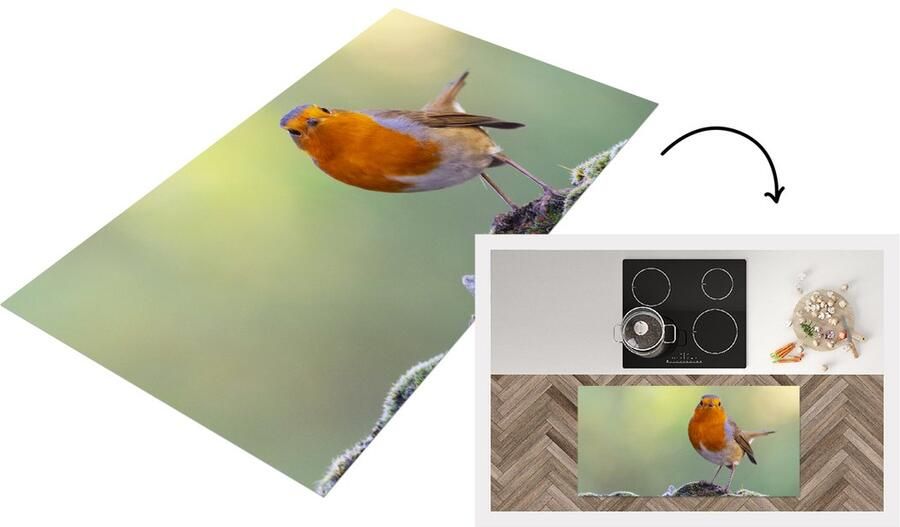 KitchenYeah Keukenloper Loper keuken Stenen Roodborstje Natuur 120x60 cm Keukenloper vinyl