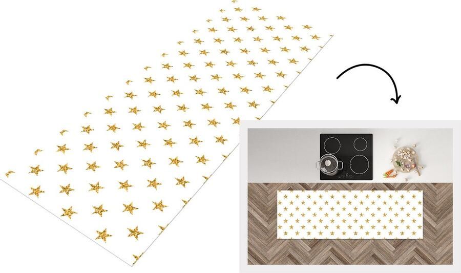KitchenYeah Keukenloper Loper keuken Sterren Glitter Goud Design Kerst 150x50 cm Keukenloper vinyl
