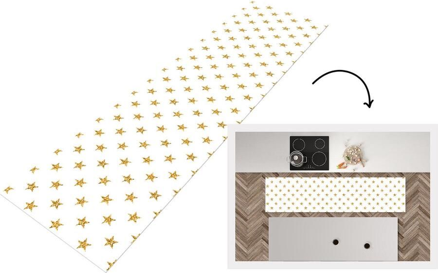 KitchenYeah Keukenloper Loper keuken Sterren Glitter Goud Design Kerst 240x60 cm Keukenloper vinyl