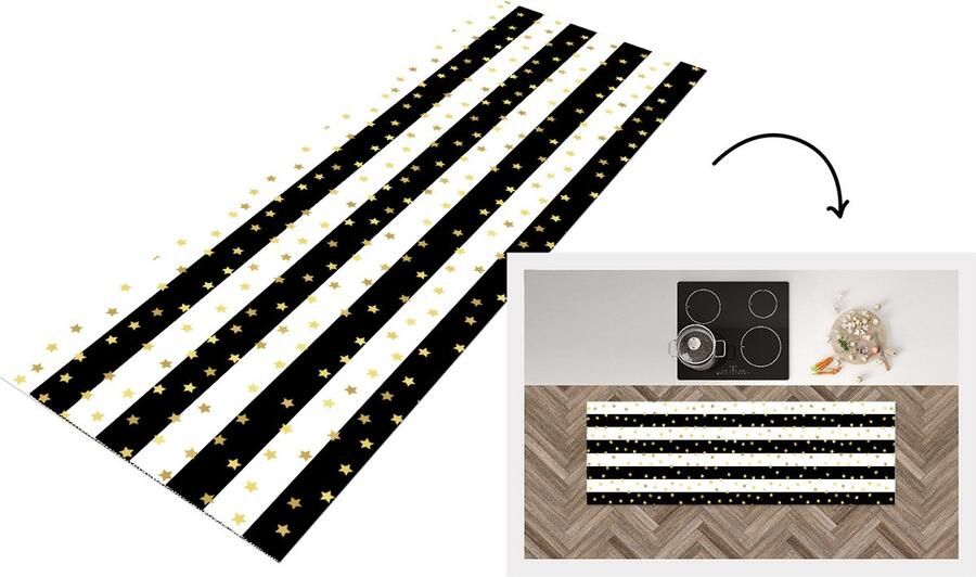 KitchenYeah Keukenloper Loper keuken Sterren Goud Confetti Patronen 180x60 cm Keukenloper vinyl