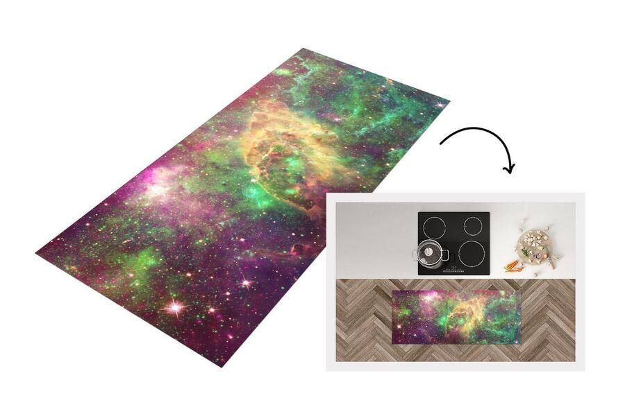 KitchenYeah Keukenloper Loper keuken Sterren Groen Ruimte 120x50 cm Keukenloper vinyl