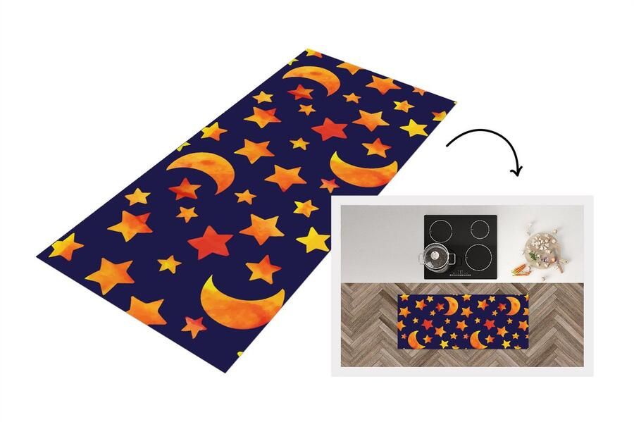 KitchenYeah Keukenloper Loper keuken Sterren Nacht Patronen Kind 120x50 cm Keukenloper vinyl