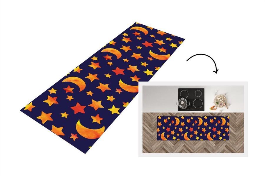 KitchenYeah Keukenloper Loper keuken Sterren Nacht Patronen Kind 180x60 cm Keukenloper vinyl