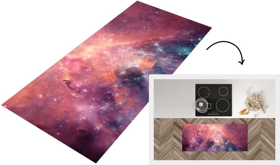 KitchenYeah Keukenloper Loper keuken Sterren Oranje Ruimte 120x50 cm Keukenloper vinyl