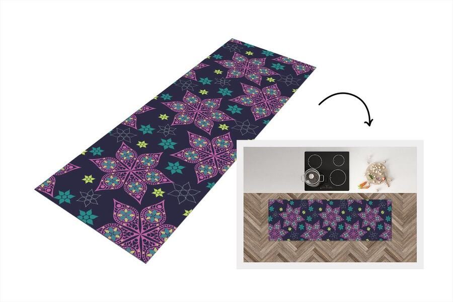 KitchenYeah Keukenloper Loper keuken Sterren Regenboog Luxe Winter Patroon 150x50 cm Keukenloper vinyl