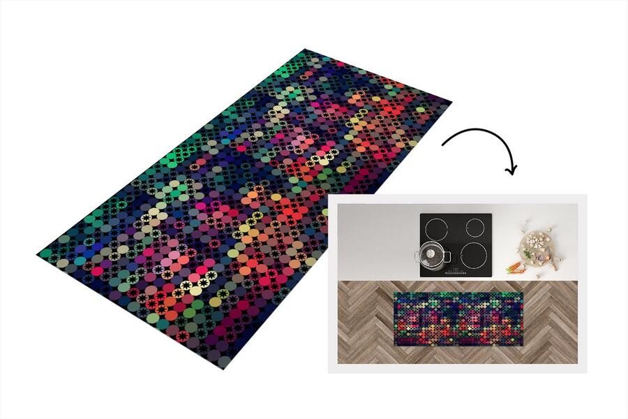 KitchenYeah Keukenloper Loper keuken Sterren Regenboog Stippen Geometrie Design 120x50 cm Keukenloper vinyl