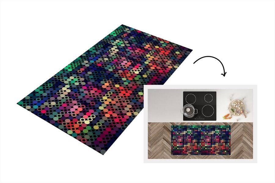 KitchenYeah Keukenloper Loper keuken Sterren Regenboog Stippen Geometrie Design 120x60 cm Keukenloper vinyl