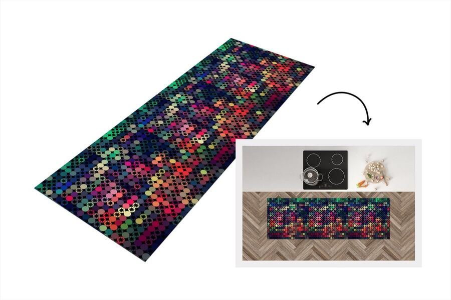 KitchenYeah Keukenloper Loper keuken Sterren Regenboog Stippen Geometrie Design 180x60 cm Keukenloper vinyl