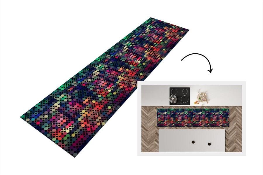 KitchenYeah Keukenloper Loper keuken Sterren Regenboog Stippen Geometrie Design 200x50 cm Keukenloper vinyl