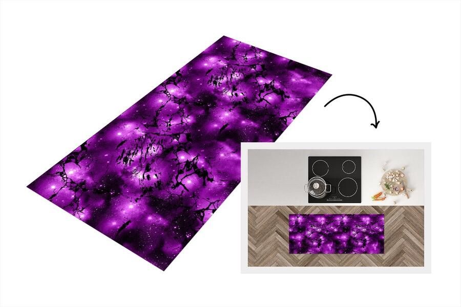 KitchenYeah Keukenloper Loper keuken Sterrenhemel Marmer Paars Zwart Patronen 120x50 cm Keukenloper vinyl