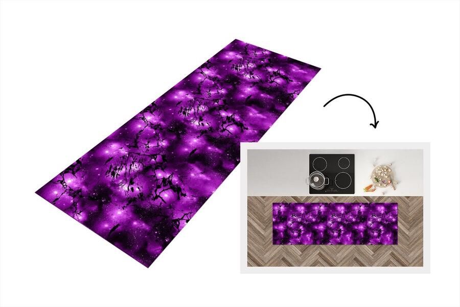 KitchenYeah Keukenloper Loper keuken Sterrenhemel Marmer Paars Zwart Patronen 180x60 cm Keukenloper vinyl