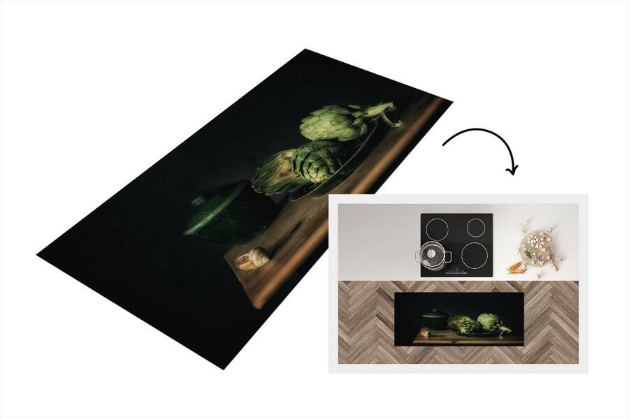 KitchenYeah Keukenloper Loper keuken Stilleven Bord Artisjok Kunst Schilderij 120x50 cm Keukenloper vinyl