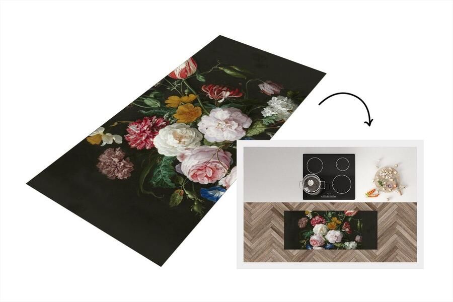 KitchenYeah Keukenloper Loper keuken Stilleven met bloemen in een glazen vaas Schilderij van Jan Davidsz. de Heem 120x50 cm Keukenloper vinyl