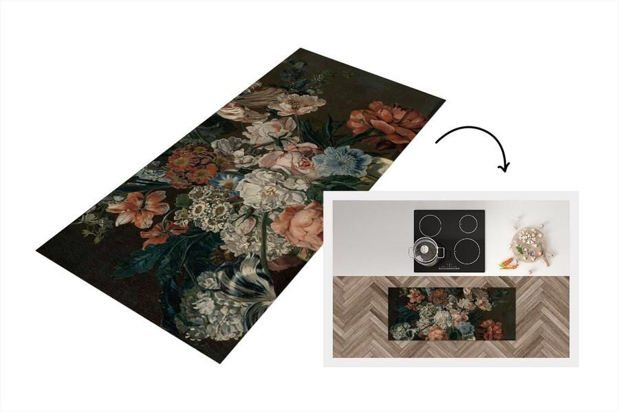 KitchenYeah Keukenloper Loper keuken Stilleven met bloemen Schilderij van Cornelia van der Mijn 120x50 cm Keukenloper vinyl