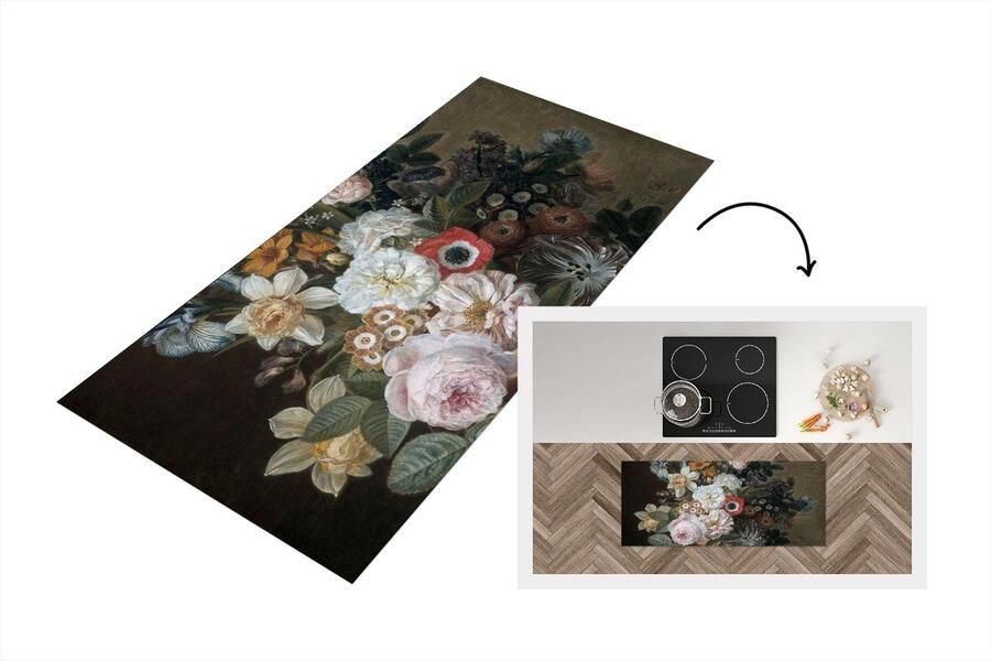 KitchenYeah Keukenloper Loper keuken Stilleven met bloemen Schilderij van Eelke Jelles Eelkema 120x50 cm Keukenloper vinyl