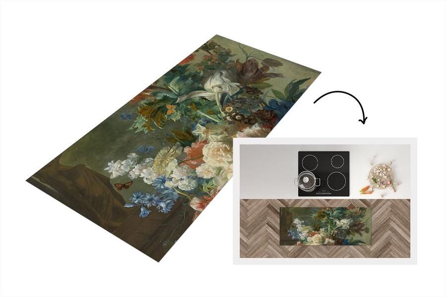KitchenYeah Keukenloper Loper keuken Stilleven met bloemen Schilderij van Jan van Huysum 120x50 cm Keukenloper vinyl