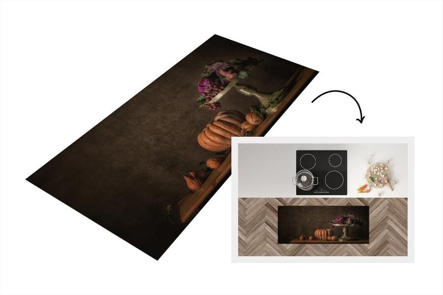 KitchenYeah Keukenloper Loper keuken Stilleven Schilderij Druiven Pompoen Fruit 120x50 cm Keukenloper vinyl