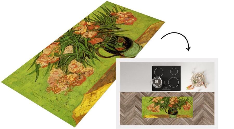 KitchenYeah Keukenloper Loper keuken Stilleven vaas met oleanders en boeken Vincent van Gogh 120x50 cm Keukenloper vinyl