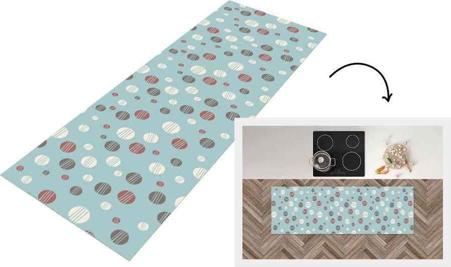 KitchenYeah Keukenloper Loper keuken Stippen Patronen Pastel 150x50 cm Keukenloper vinyl