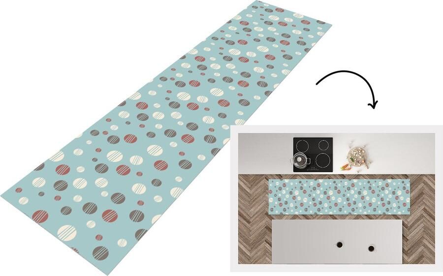 KitchenYeah Keukenloper Loper keuken Stippen Patronen Pastel 240x60 cm Keukenloper vinyl