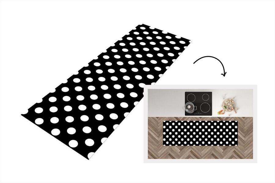 KitchenYeah Keukenloper Loper keuken Stippen Patronen Zwart Wit 180x60 cm Keukenloper vinyl