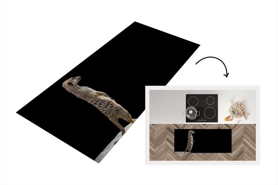 KitchenYeah Keukenloper Loper keuken Stokstaartje Wilde dieren Zwart 120x50 cm Keukenloper vinyl