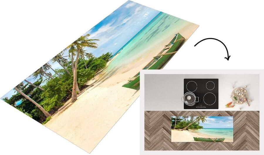 KitchenYeah Keukenloper Loper keuken Strand Kano Palmboom Tropical 120x50 cm Keukenloper vinyl