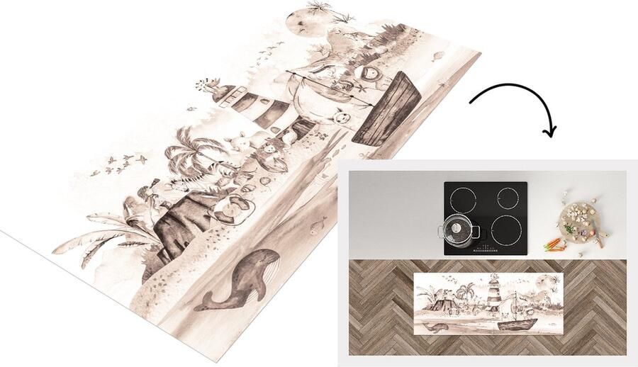 KitchenYeah Keukenloper Loper keuken Strand Kinderen Dieren 120x50 cm Keukenloper vinyl