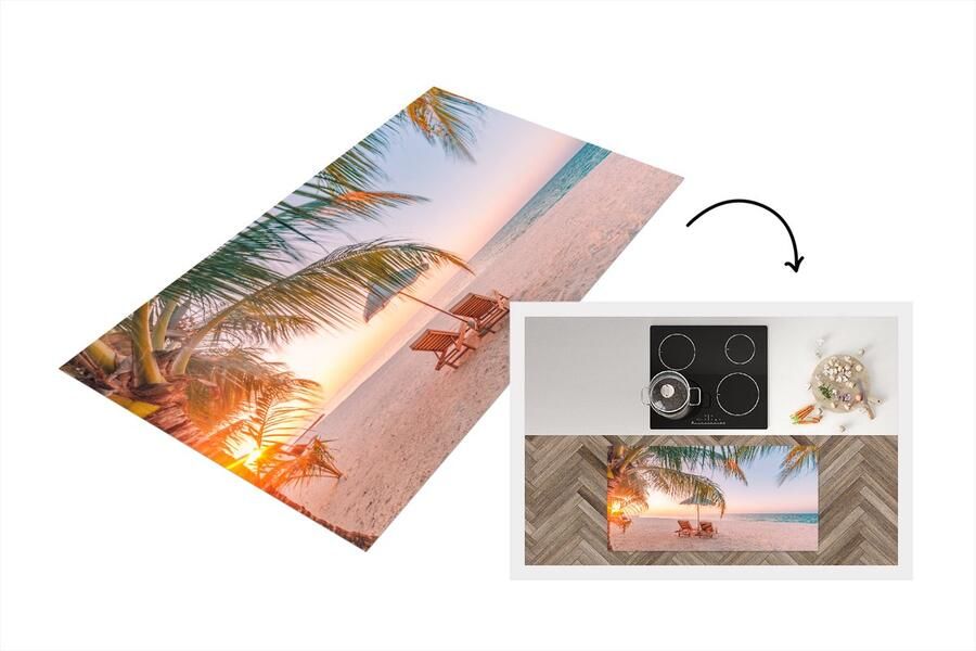 KitchenYeah Keukenloper Loper keuken Strand Palmbomen Parasol 120x60 cm Keukenloper vinyl