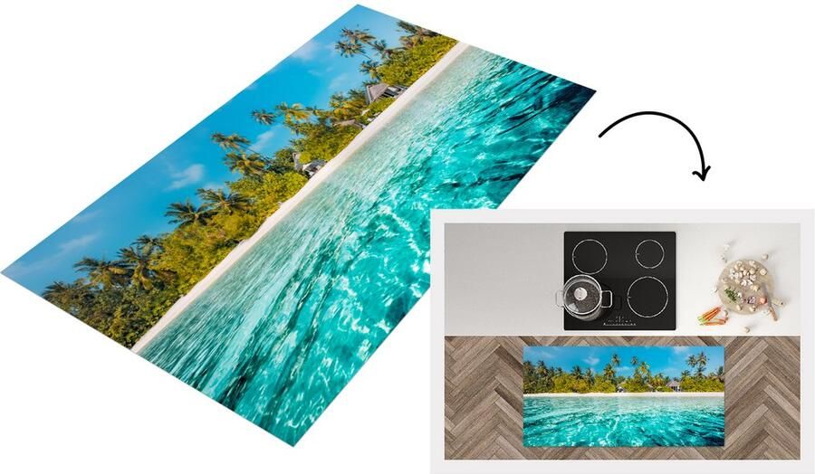 KitchenYeah Keukenloper Loper keuken Strand Palmbomen Zee 120x60 cm Keukenloper vinyl