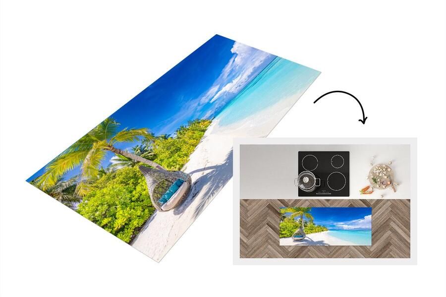 KitchenYeah Keukenloper Loper keuken Strand Palmboom Hangstoel 120x50 cm Keukenloper vinyl