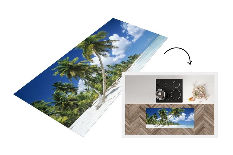 KitchenYeah Keukenloper Loper keuken Strand Palmboom Tropisch 120x50 cm Keukenloper vinyl