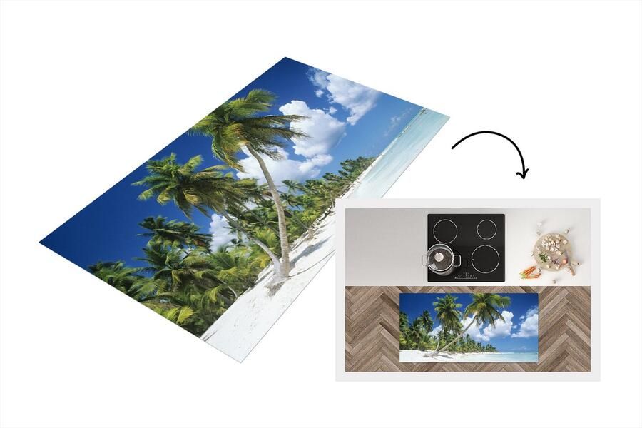 KitchenYeah Keukenloper Loper keuken Strand Palmboom Tropisch 120x60 cm Keukenloper vinyl