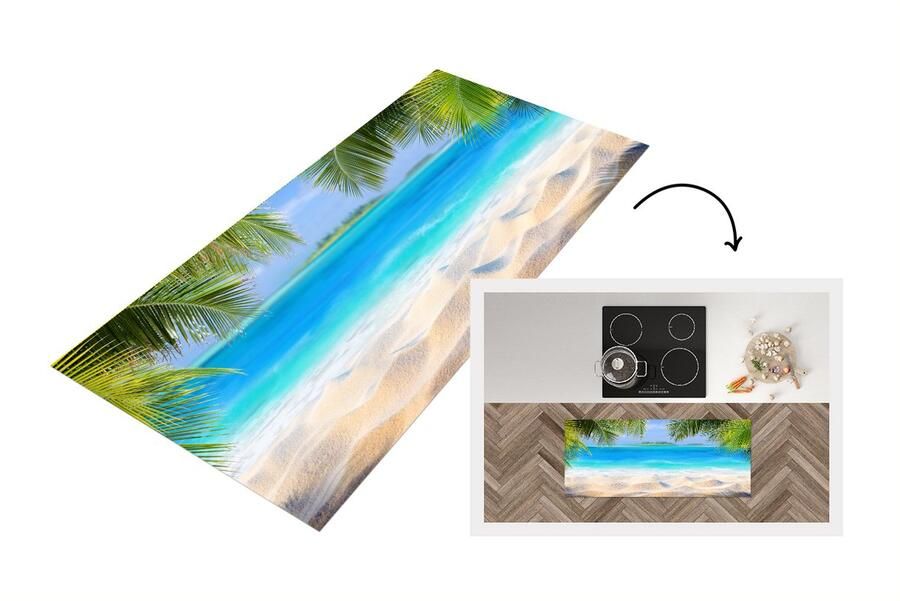 KitchenYeah Keukenloper Loper keuken Strand Palmboom Zee Eiland 120x50 cm Keukenloper vinyl