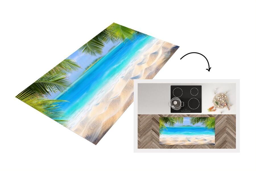 KitchenYeah Keukenloper Loper keuken Strand Palmboom Zee Eiland 120x60 cm Keukenloper vinyl