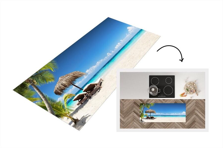 KitchenYeah Keukenloper Loper keuken Strand Parasol Zee 120x50 cm Keukenloper vinyl