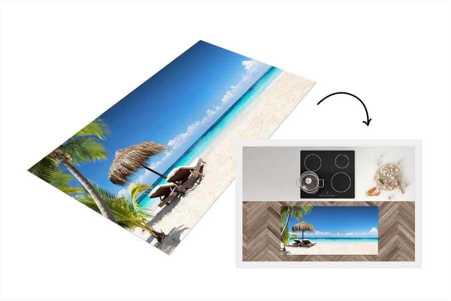 KitchenYeah Keukenloper Loper keuken Strand Parasol Zee 120x60 cm Keukenloper vinyl
