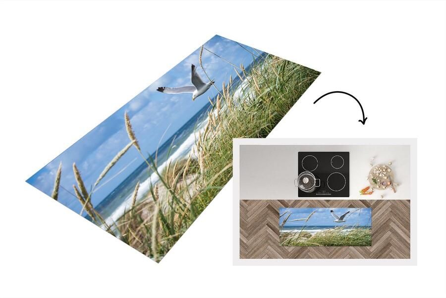 KitchenYeah Keukenloper Loper keuken Strand Riet Vogel 120x50 cm Keukenloper vinyl