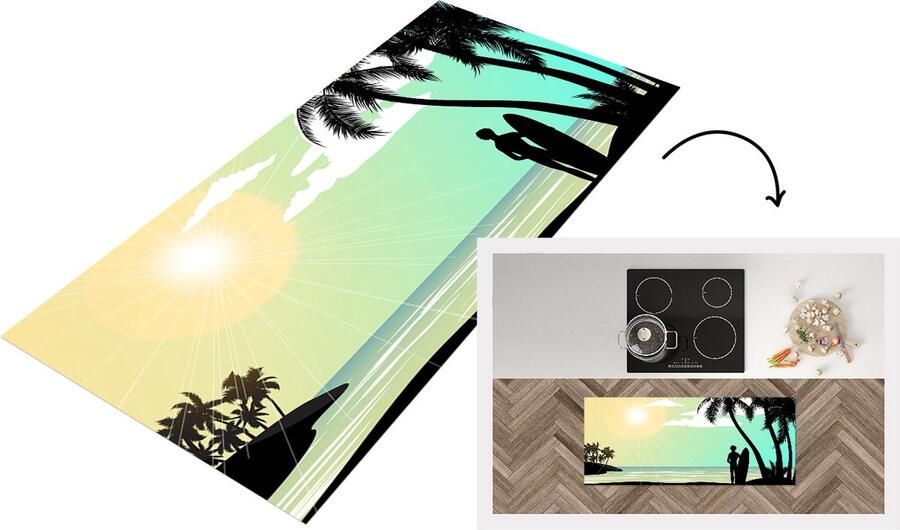 KitchenYeah Keukenloper Loper keuken Strand Surfen Zon Zomer 120x50 cm Keukenloper vinyl