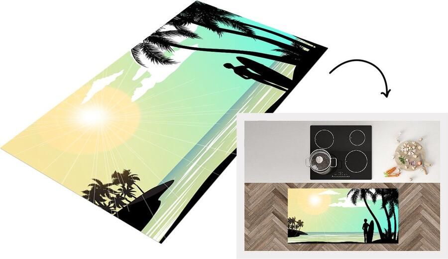 KitchenYeah Keukenloper Loper keuken Strand Surfen Zon Zomer 120x60 cm Keukenloper vinyl