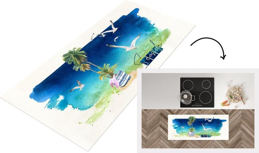 KitchenYeah Keukenloper Loper keuken Strand Vogel Lucht 120x50 cm Keukenloper vinyl