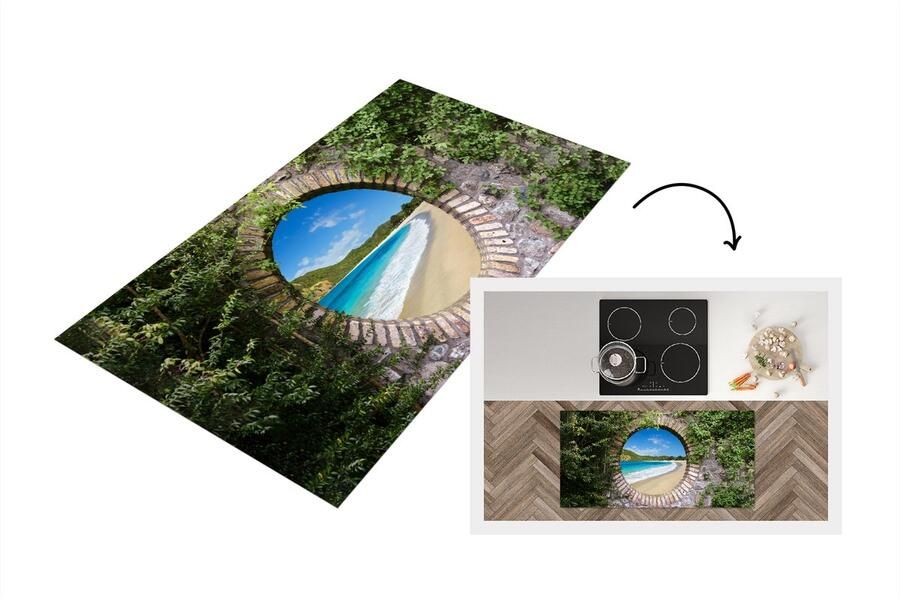 KitchenYeah Keukenloper Loper keuken Strand Zee Doorkijk 120x60 cm Keukenloper vinyl